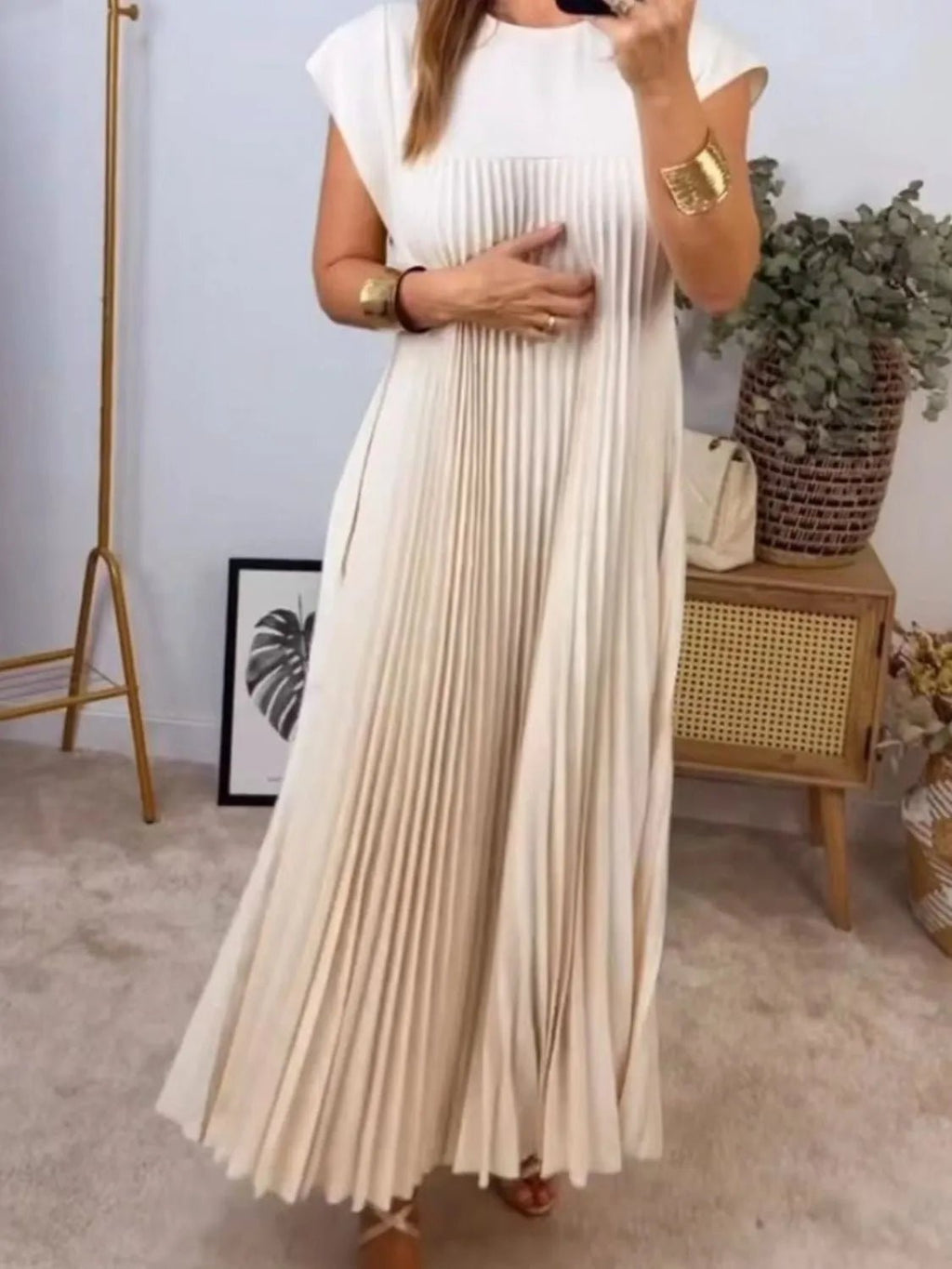 Full Size Pleated Round Neck Maxi Dress Plus Size - Jamesilva