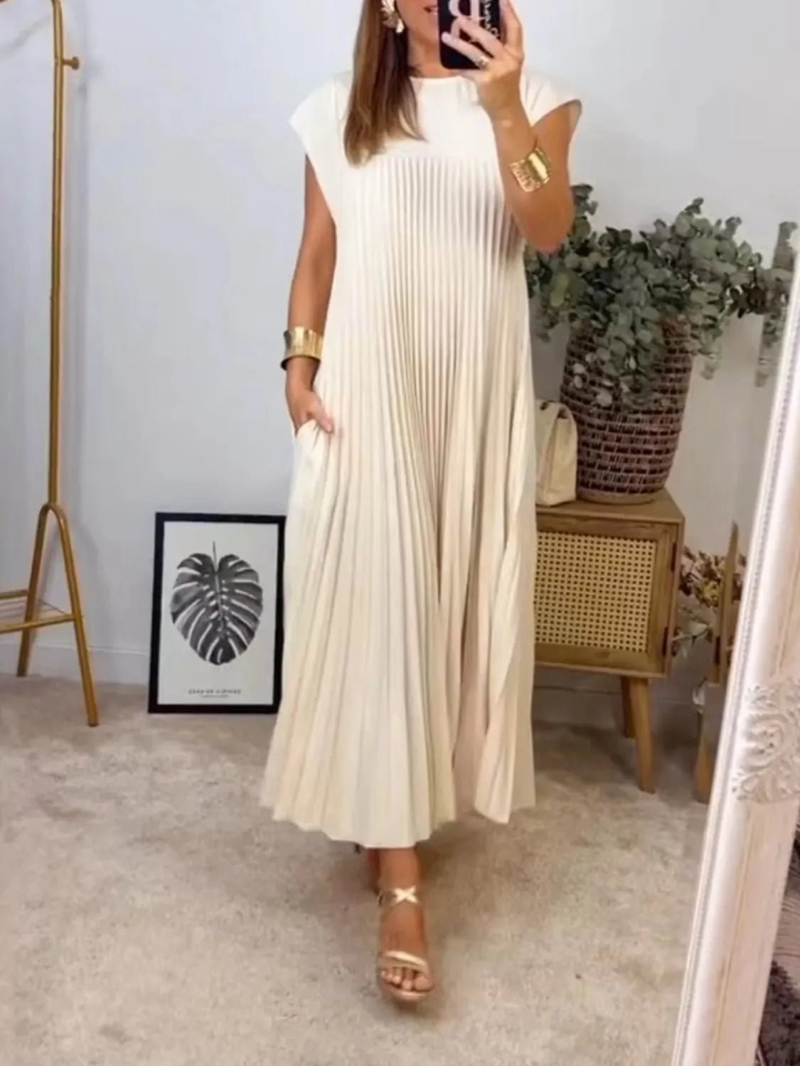 Full Size Pleated Round Neck Maxi Dress Plus Size - Jamesilva